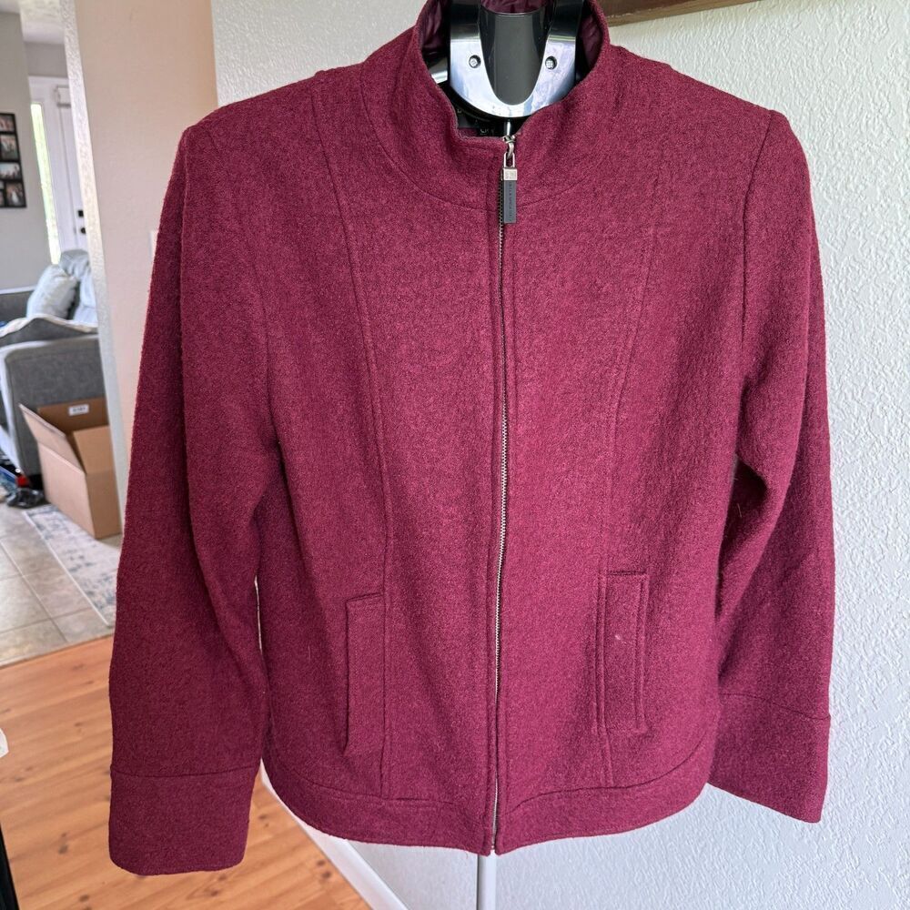 Della Spiga Italy Boiled Wool Zip Up Moto Long Sleeve Jacket Coat Womens Large